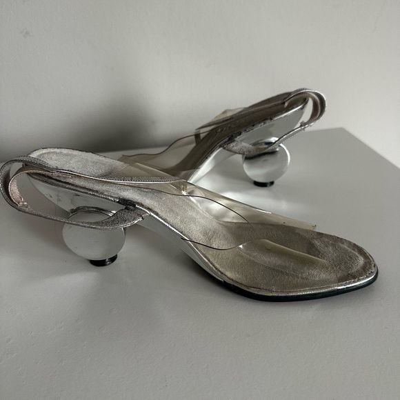 Vintage Silver Clear Peep Toe Heels - Picture 4 of 10
